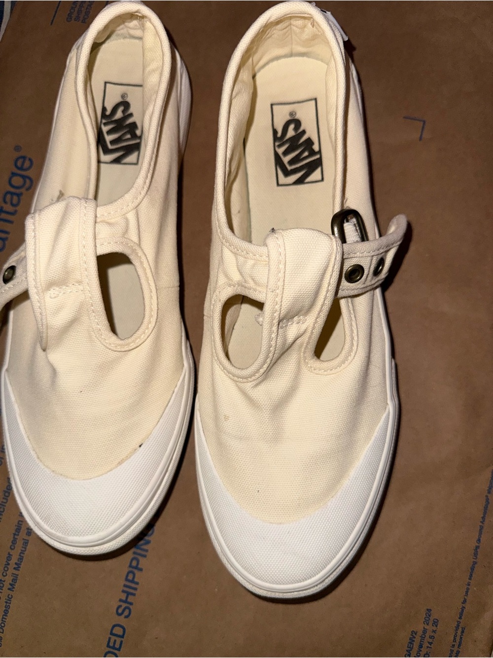 Vans Kids Cream Canvas Mary Jane Sneakers with Strap